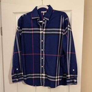 Hinson Wu Long Sleeve Blouse Oversized Plaid Blue M